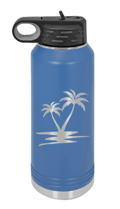 Palm Trees - 32oz Water Bottle Laser Engraved- Royal Blue
