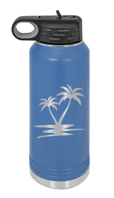 Palm Trees - 32oz Water Bottle Laser Engraved- Royal Blue