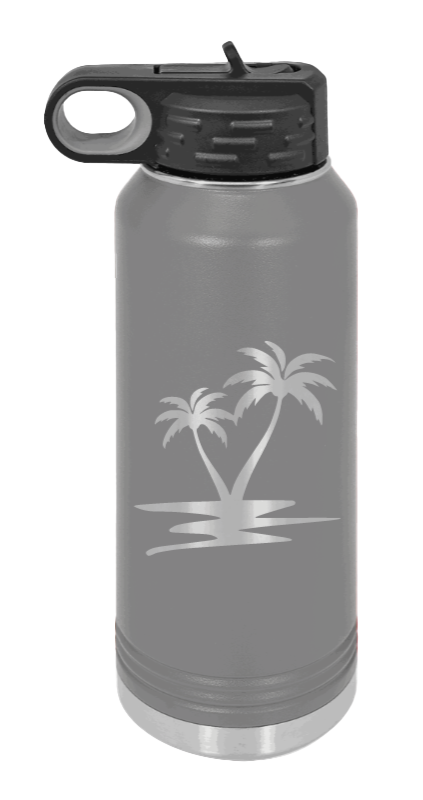 Palm Trees - 32oz Water Bottle Laser Engraved- Dark Grey