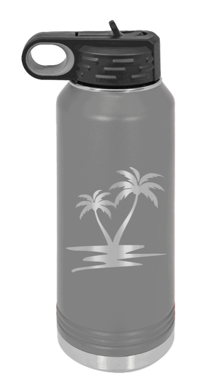 Palm Trees - 32oz Water Bottle Laser Engraved- Dark Grey