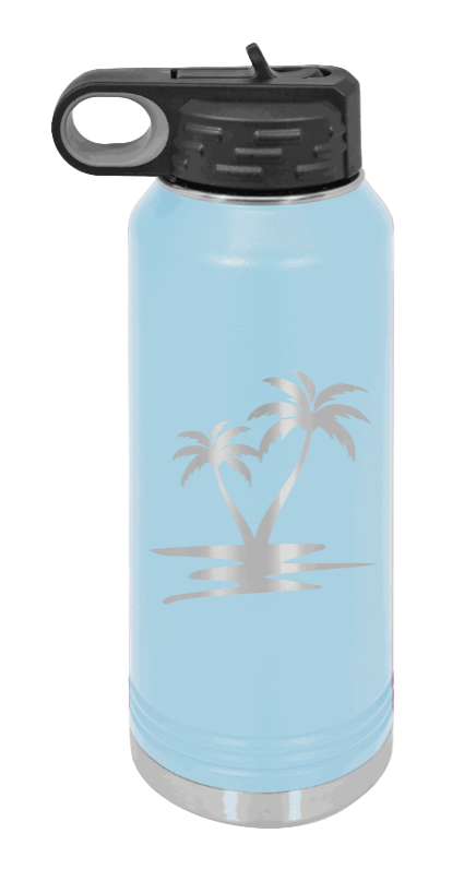 Palm Trees - 32oz Water Bottle Laser Engraved- Light Blue
