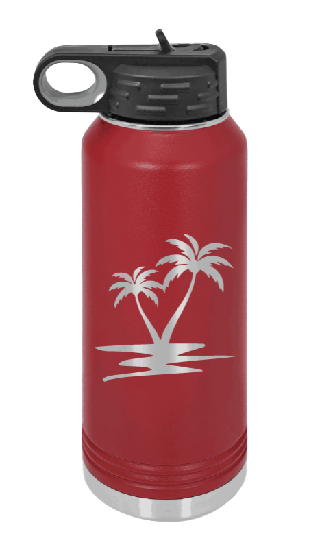 Palm Trees - 32oz Water Bottle Laser Engraved- Maroon