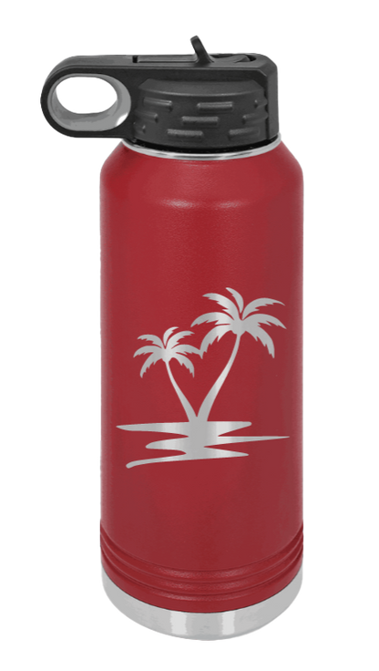 Palm Trees - 32oz Water Bottle Laser Engraved- Maroon