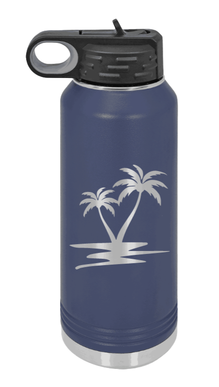 Palm Trees - 32oz Water Bottle Laser Engraved- Navy