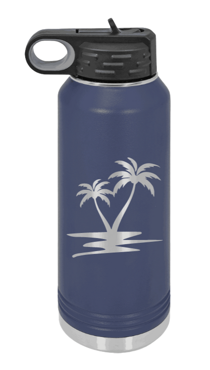 Palm Trees - 32oz Water Bottle Laser Engraved- Navy