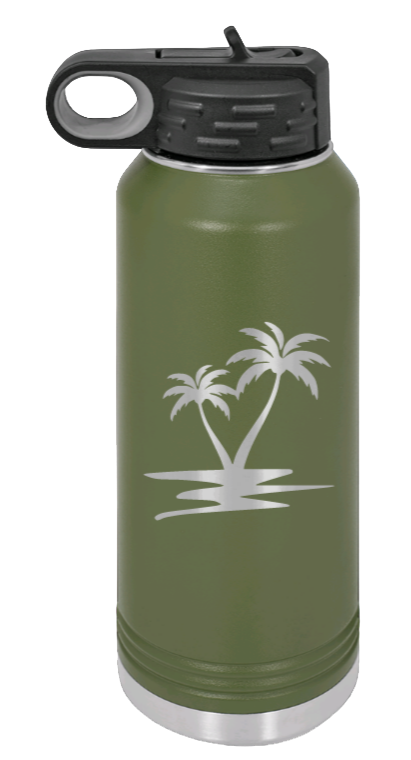 Palm Trees - 32oz Water Bottle Laser Engraved- Olive