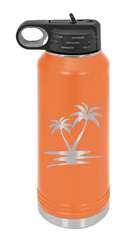 Palm Trees - 32oz Water Bottle Laser Engraved- Orange