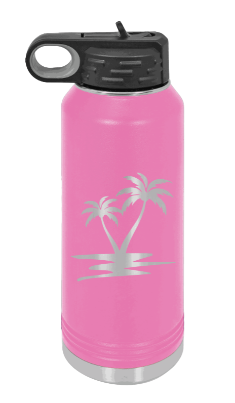 Palm Trees - 32oz Water Bottle Laser Engraved- Pink