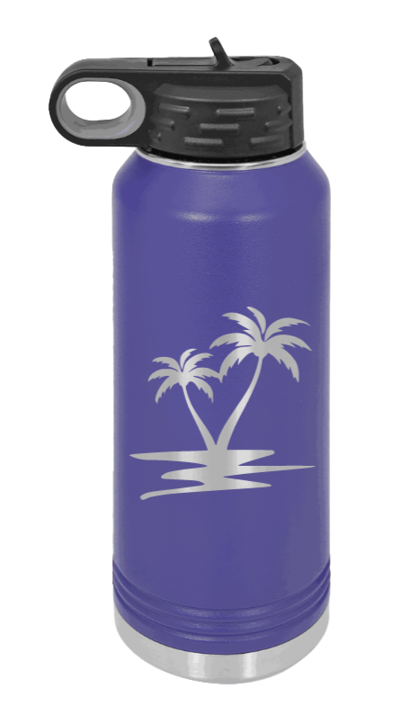 Palm Trees - 32oz Water Bottle Laser Engraved- Purple