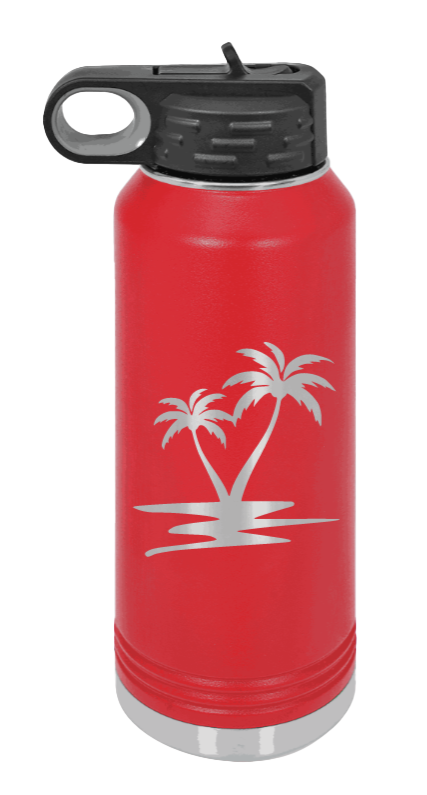 Palm Trees - 32oz Water Bottle Laser Engraved- Red