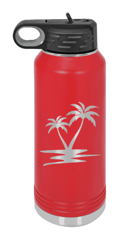 Palm Trees - 32oz Water Bottle Laser Engraved- Red
