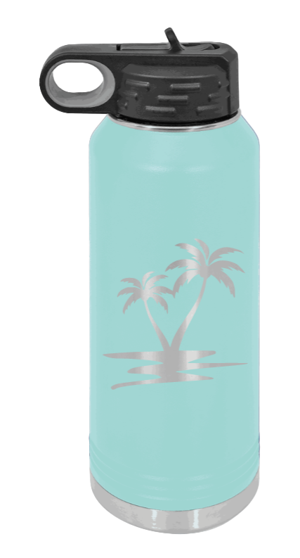Palm Trees - 32oz Water Bottle Laser Engraved- Teal