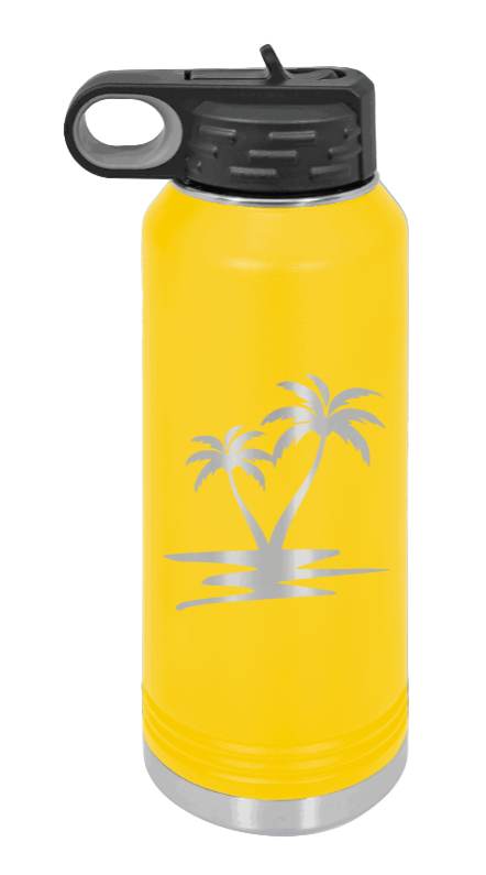 Palm Trees - 32oz Water Bottle Laser Engraved- Yellow