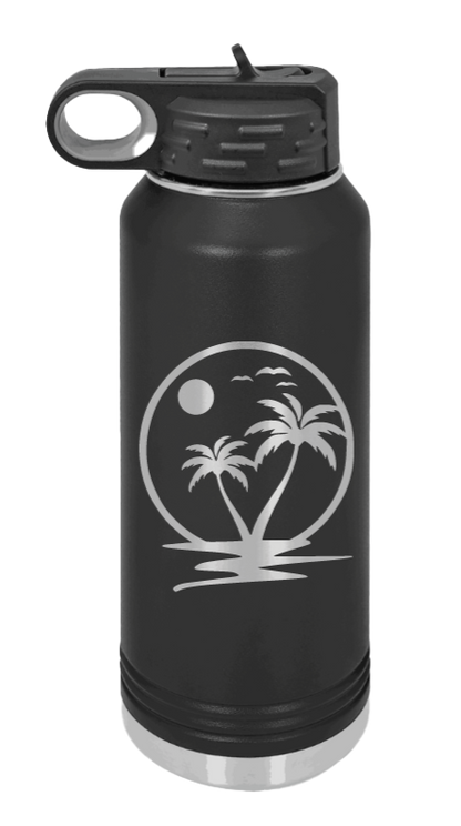 Palm Trees 2 - 32oz Water Bottle Laser Engraved- Black