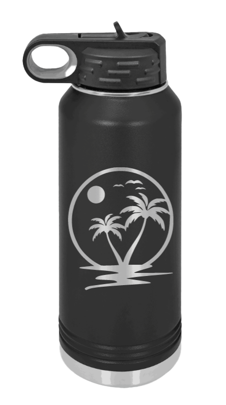 Palm Trees 2 - 32oz Water Bottle Laser Engraved- Black