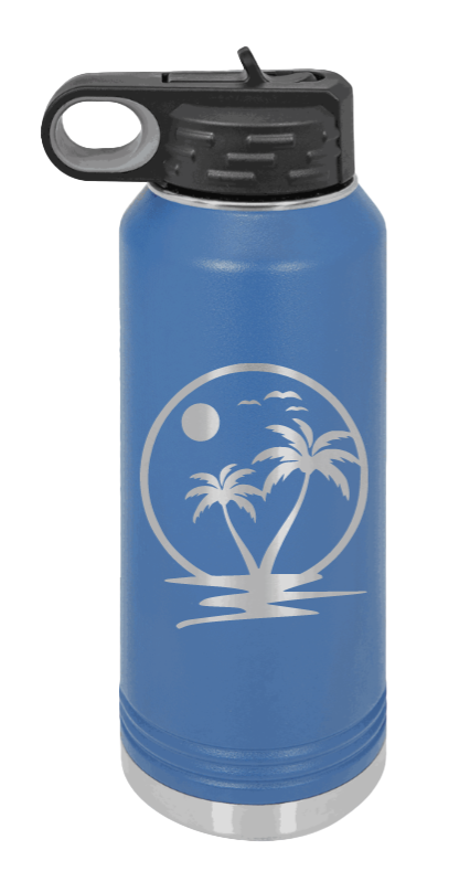 Palm Trees 2 - 32oz Water Bottle Laser Engraved- Royal Blue