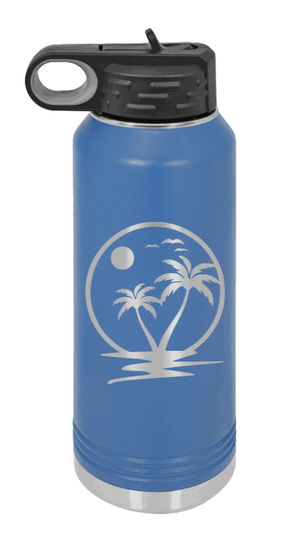 Palm Trees 2 - 32oz Water Bottle Laser Engraved- Royal Blue