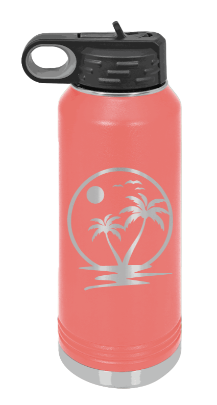 Palm Trees 2 - 32oz Water Bottle Laser Engraved- Coral