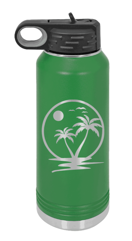 Palm Trees 2 - 32oz Water Bottle Laser Engraved- Green