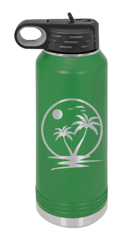 Palm Trees 2 - 32oz Water Bottle Laser Engraved- Green
