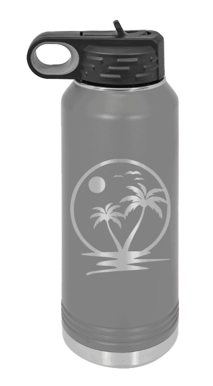 Palm Trees 2 - 32oz Water Bottle Laser Engraved- Dark Grey