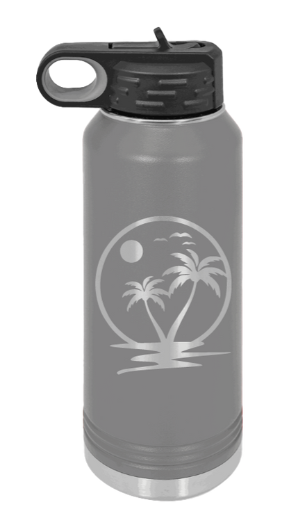 Palm Trees 2 - 32oz Water Bottle Laser Engraved- Dark Grey