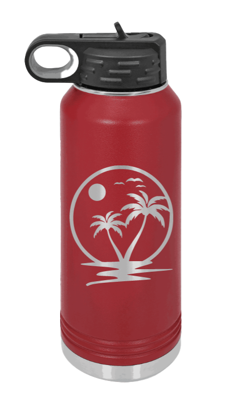Palm Trees 2 - 32oz Water Bottle Laser Engraved- Maroon