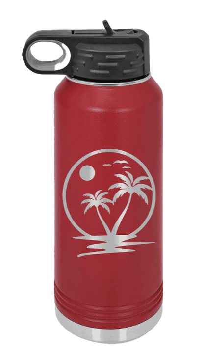 Palm Trees 2 - 32oz Water Bottle Laser Engraved- Maroon
