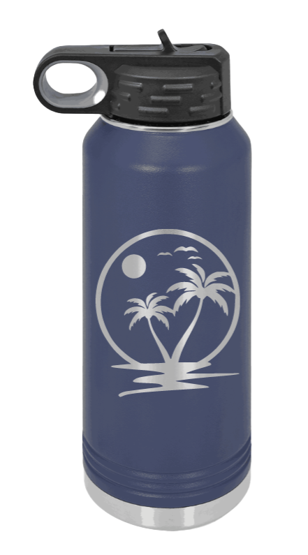 Palm Trees 2 - 32oz Water Bottle Laser Engraved- Navy