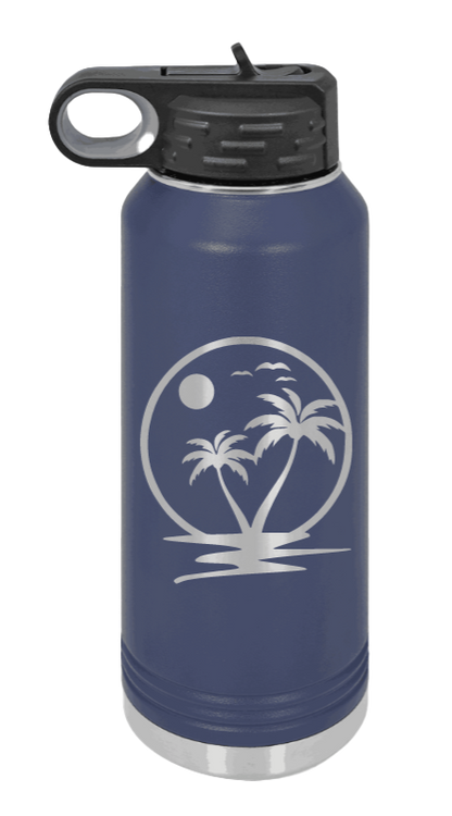 Palm Trees 2 - 32oz Water Bottle Laser Engraved- Navy