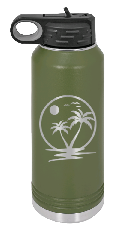 Palm Trees 2 - 32oz Water Bottle Laser Engraved- Olive