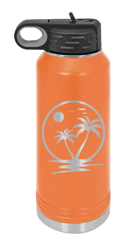 Palm Trees 2 - 32oz Water Bottle Laser Engraved- Orange