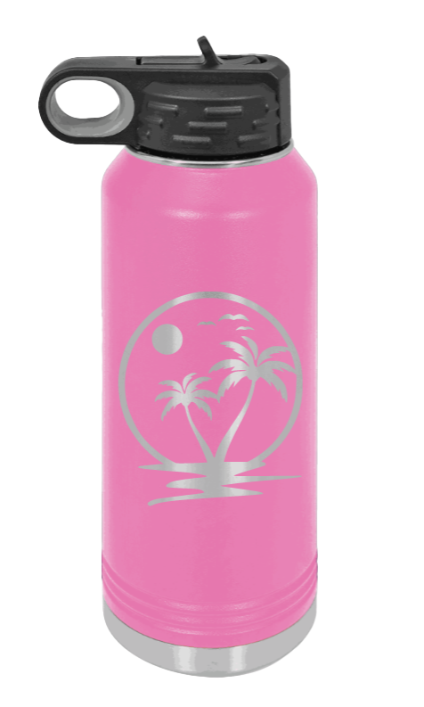 Palm Trees 2 - 32oz Water Bottle Laser Engraved- Pink