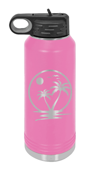 Palm Trees 2 - 32oz Water Bottle Laser Engraved- Pink