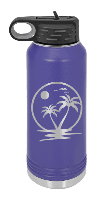 Palm Trees 2 - 32oz Water Bottle Laser Engraved- Purple