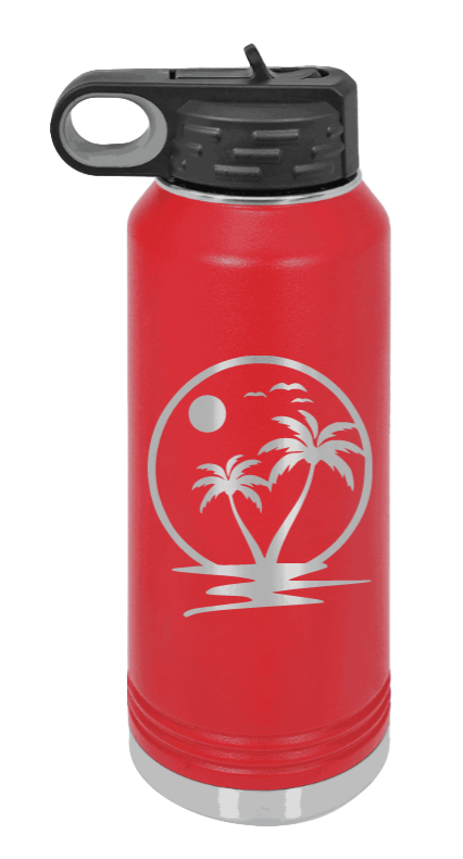 Palm Trees 2 - 32oz Water Bottle Laser Engraved- Red