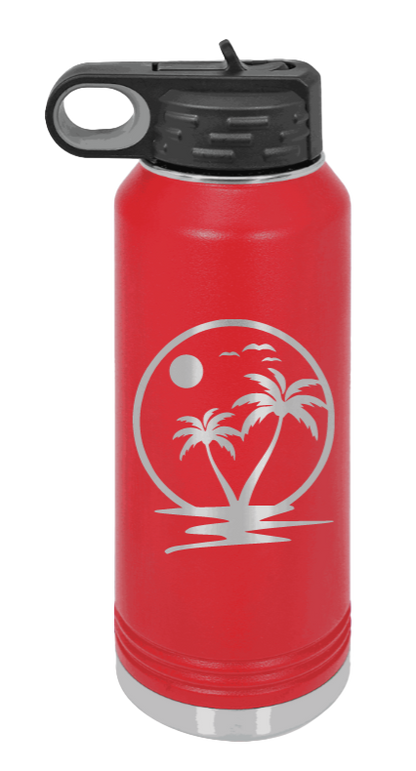 Palm Trees 2 - 32oz Water Bottle Laser Engraved- Red