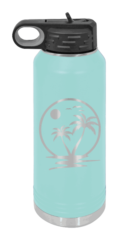 Palm Trees 2 - 32oz Water Bottle Laser Engraved- Teal