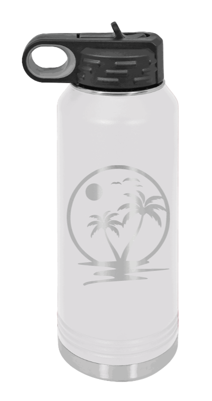 Palm Trees 2 - 32oz Water Bottle Laser Engraved- White