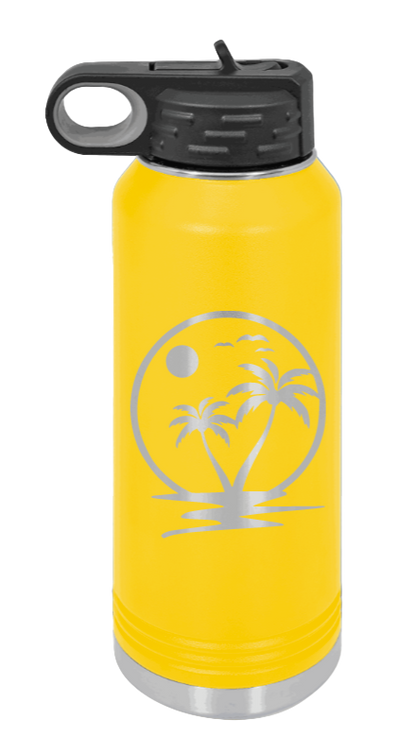 Palm Trees 2 - 32oz Water Bottle Laser Engraved- Yellow
