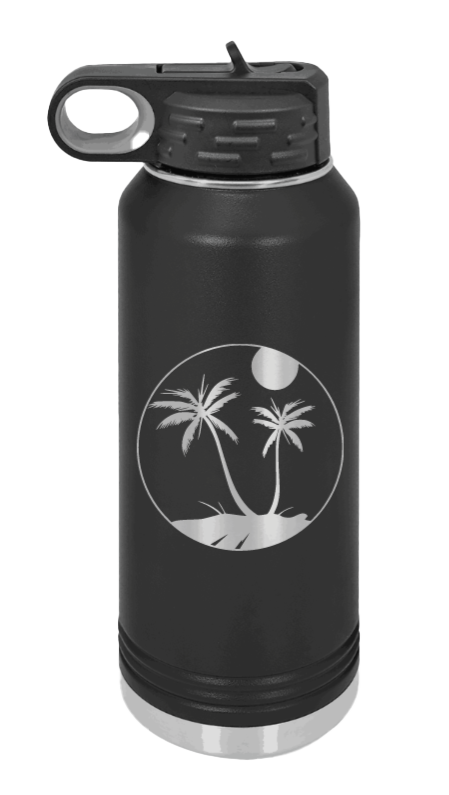 Palm Trees 3 - 32oz Water Bottle Laser Engraved- Black