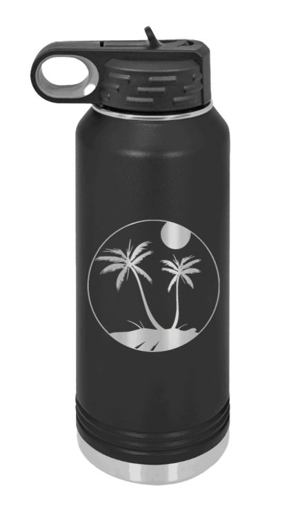 Palm Trees 3 - 32oz Water Bottle Laser Engraved- Black