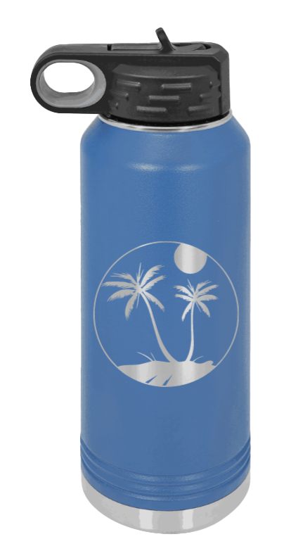 Palm Trees 3 - 32oz Water Bottle Laser Engraved- Royal Blue