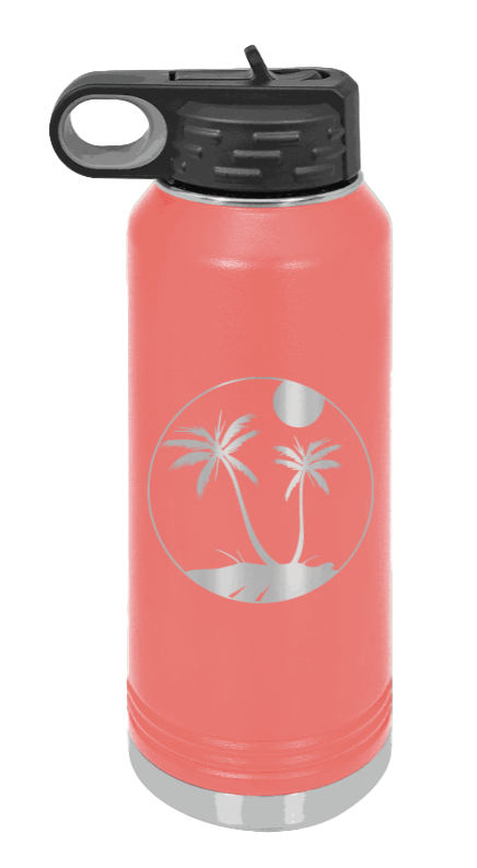 Palm Trees 3 - 32oz Water Bottle Laser Engraved- Coral