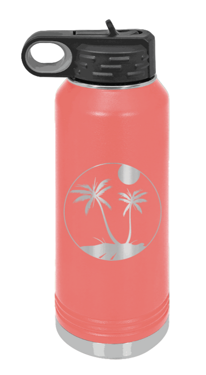 Palm Trees 3 - 32oz Water Bottle Laser Engraved- Coral