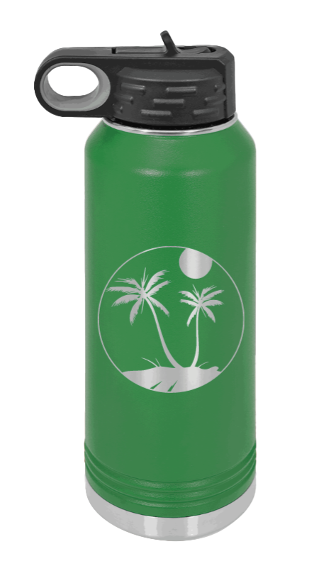 Palm Trees 3 - 32oz Water Bottle Laser Engraved- Green