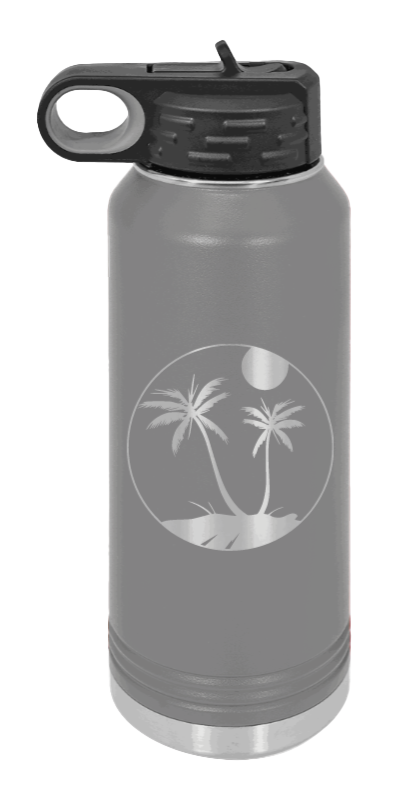 Palm Trees 3 - 32oz Water Bottle Laser Engraved- Dark Grey