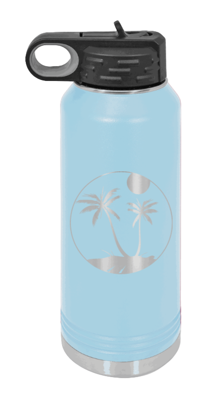 Palm Trees 3 - 32oz Water Bottle Laser Engraved- Light Blue