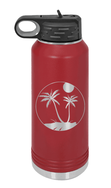 Palm Trees 3 - 32oz Water Bottle Laser Engraved- Maroon