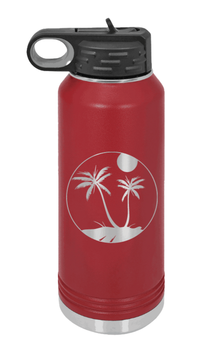 Palm Trees 3 - 32oz Water Bottle Laser Engraved- Maroon